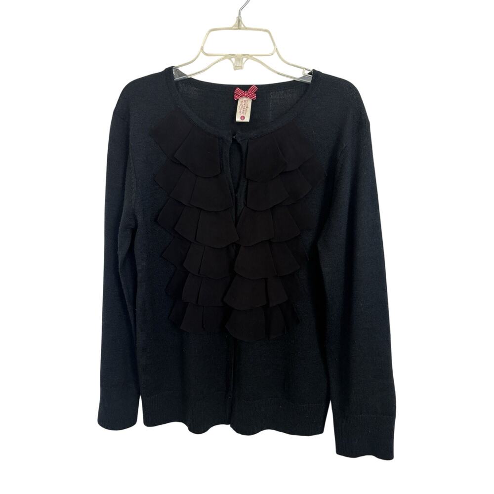 Black Ruffle Cardigan Wool Blend Dark Fairy Coquette Size Large Whimsigoth Layer
